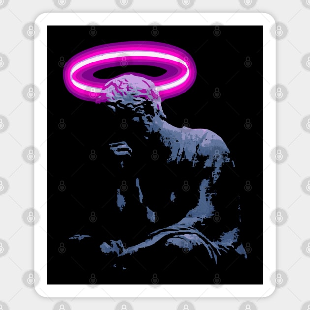 Neon Halo Thinker Statue Vaporwave T-Shirt Magnet by TuncGK
